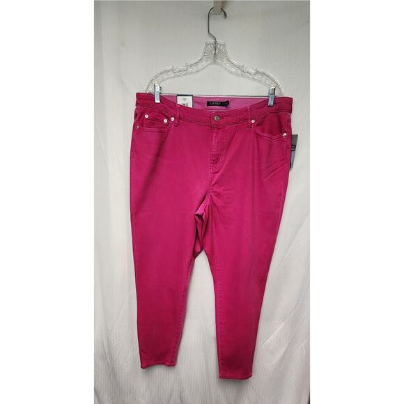 Lauren Ralph Lauren Premier Distressed Skinny Cropped Hot Pink Jeans Size 16W - Picture 2 of 8